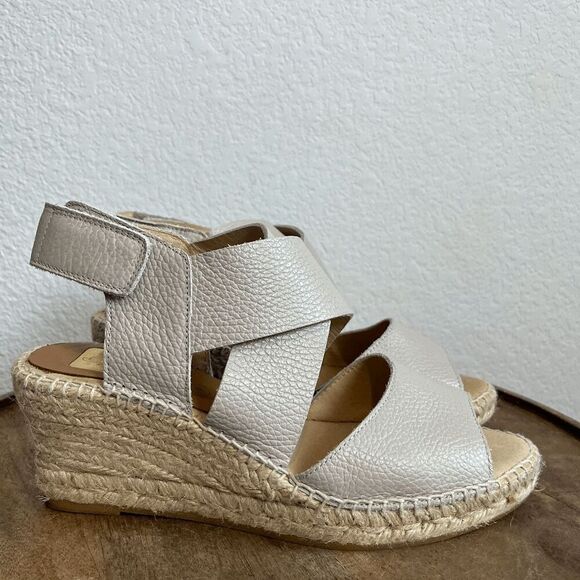 Kanna Beige Leather Espadrille Wedge Heeled Strappy Sandals Women's Size 40 10 - Picture 2 of 7